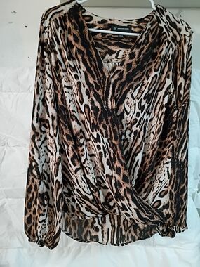 INC International Concepts Leopard-Print Wrap Blouse - Brown, Black, White